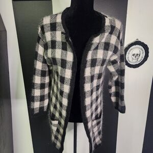 Angora Black and Pink Checkered Cardigan